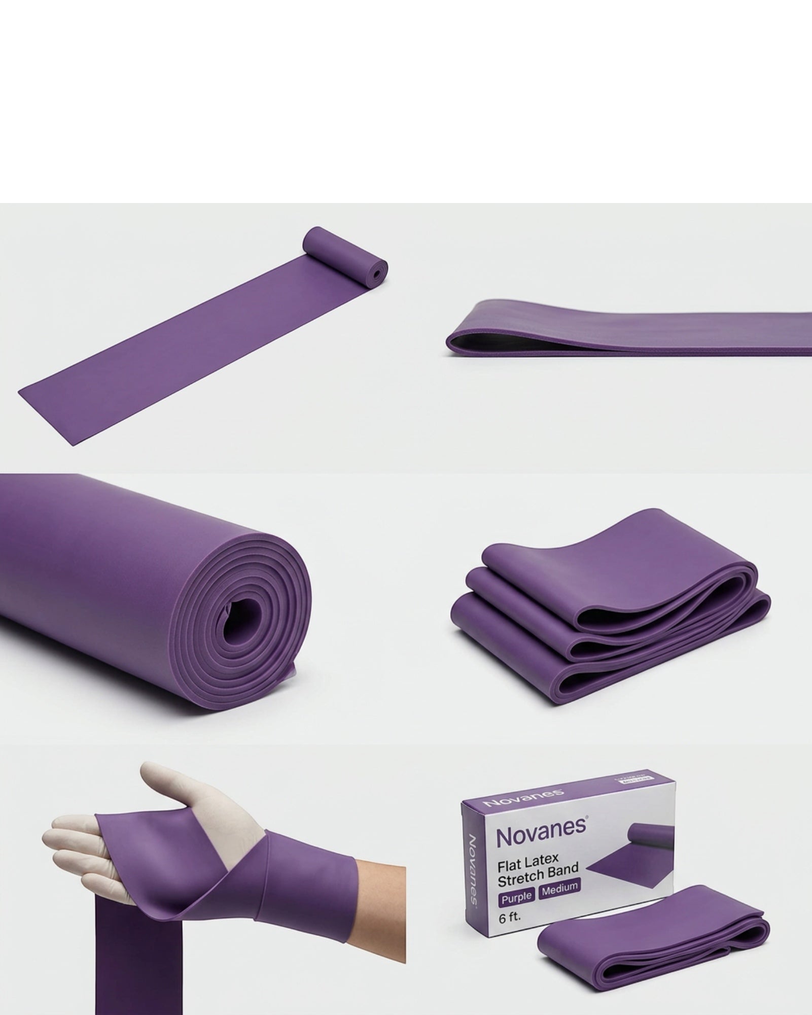 Novanes Flat Latex Stretch Band Purple Medium 6 ft