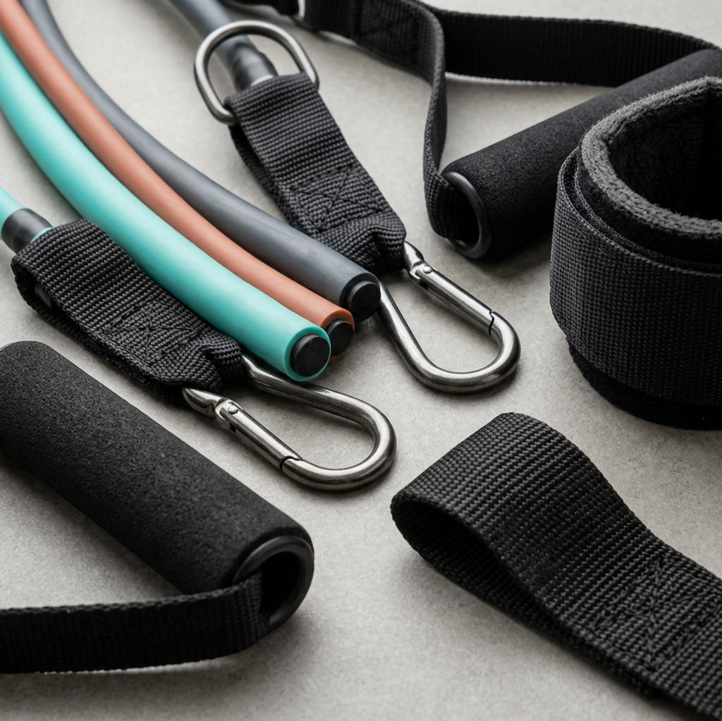Novanes Triline Latex Tube Resistance Band Set 3 Colors with Handles - Detail view